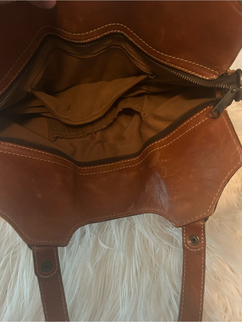 Patricia Nash Brown Genuine Leather Double Handle Satchel Bag - Picture 8 of 12